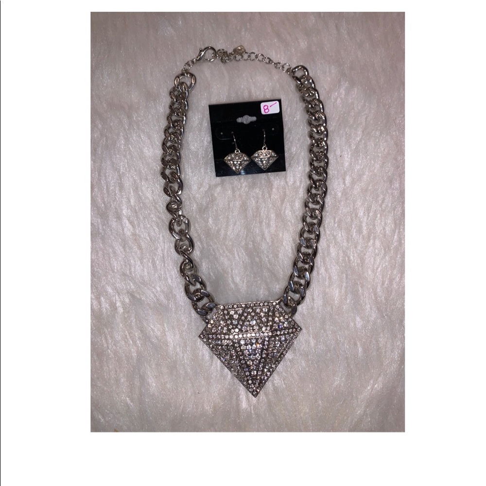 Diamond Shape Bling Necklace/Earring Set
